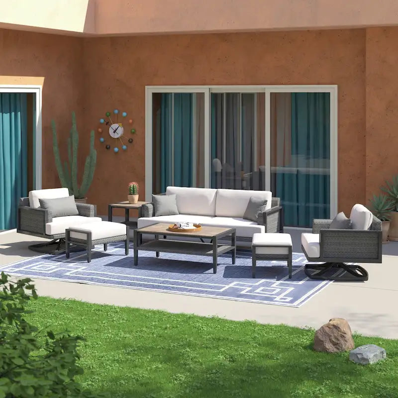 Ensemble de salon de jardin Vistano 7 pièces Sunbrella avec fauteuil inclinable - Gris