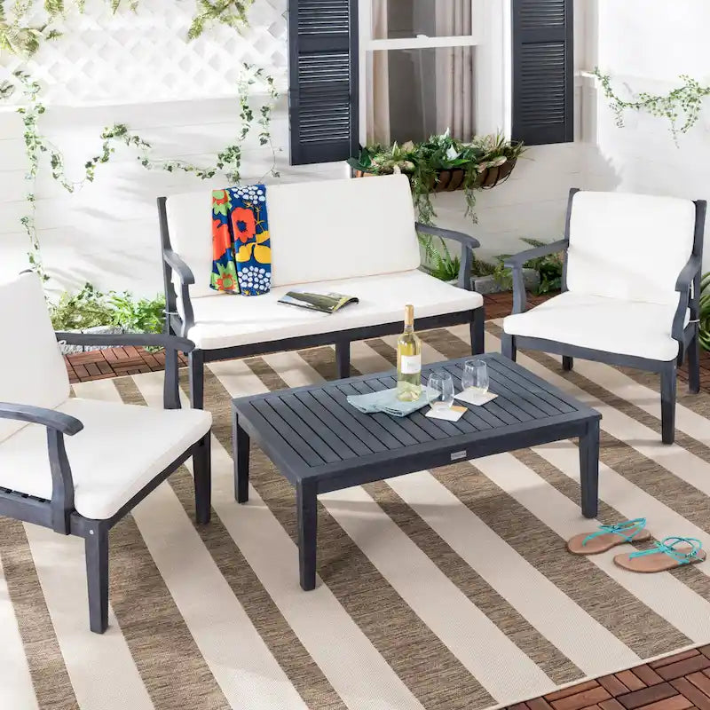 SAFAVIEH Outdoor Living Bradbury Ash Grey Acacia Wood 4-piece Beige Cushion Patio Set - 48W x 25D x 32H