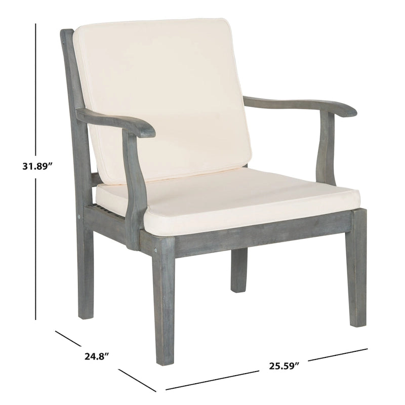 Ensemble de patio 4 pièces SAFAVIEH Outdoor Living Montclair en bois d'acacia gris cendré avec coussins beiges - 122 cm (L) x 64 cm (P) x 81 cm (H)