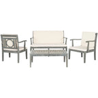 Ensemble de patio 4 pièces SAFAVIEH Outdoor Living Montclair en bois d'acacia gris cendré avec coussins beiges - 122 cm (L) x 64 cm (P) x 81 cm (H)