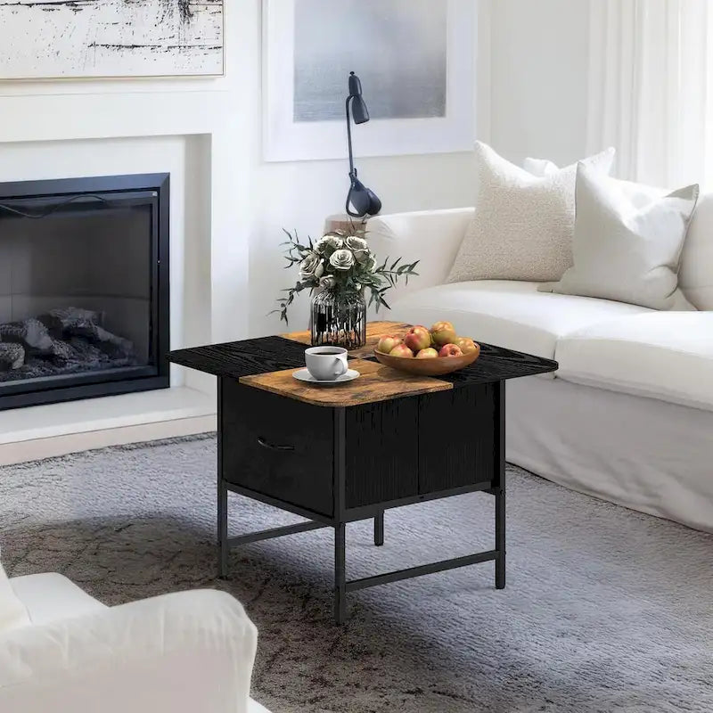 Table basse carrée de style campagnard avec 2 tiroirs pour petits espaces