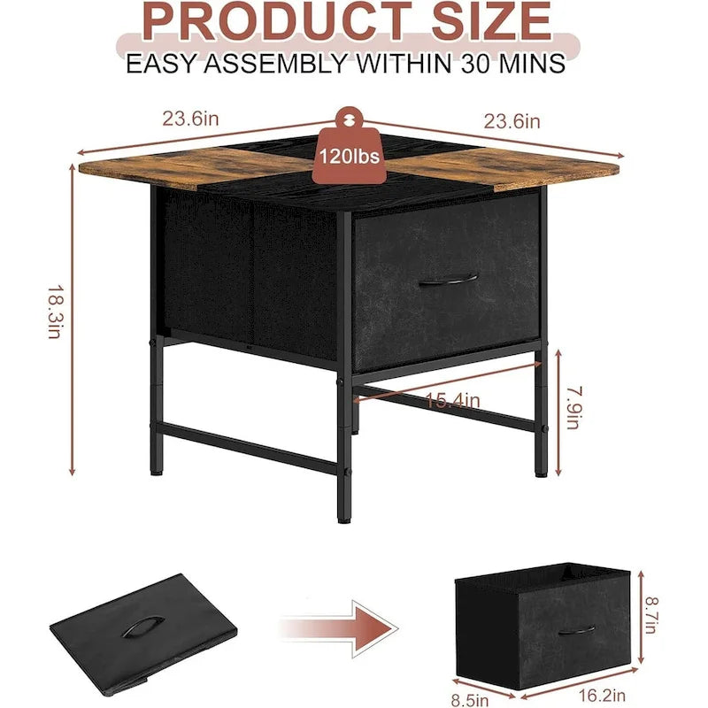 Table basse carrée de style campagnard avec 2 tiroirs pour petits espaces
