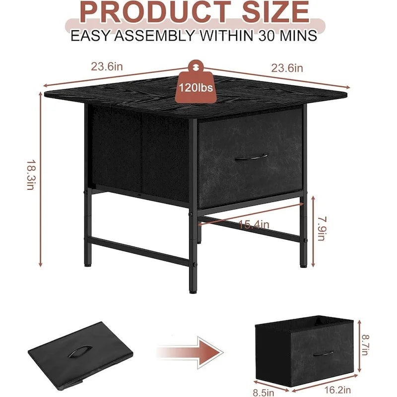 Table basse carrée de style campagnard avec 2 tiroirs pour petits espaces