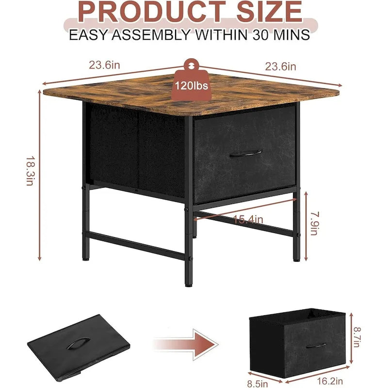 Table basse carrée de style campagnard avec 2 tiroirs pour petits espaces