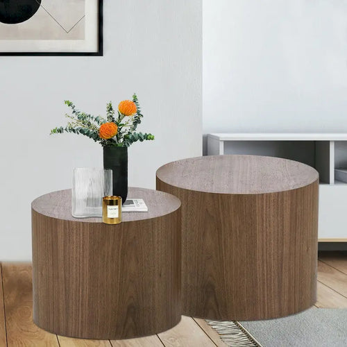 2 Piece Set Side Table Coffee Table with Oak Veneer