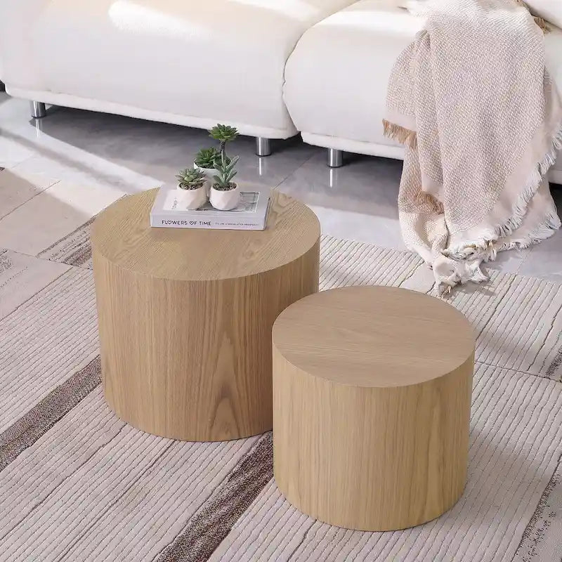Ensemble de 2 pièces : table d'appoint et table basse avec placage chêne