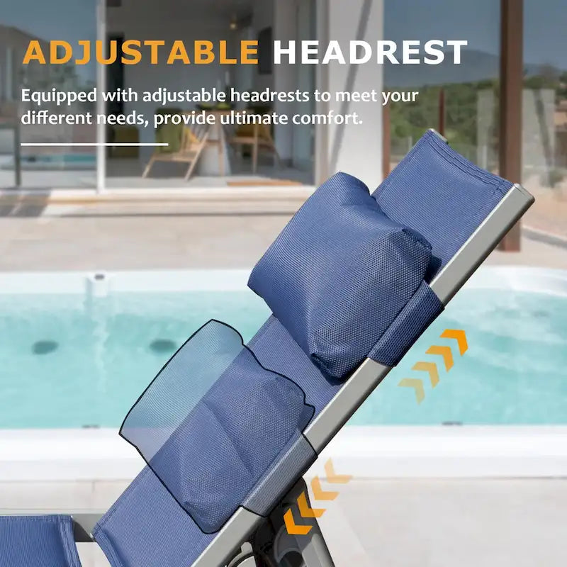 Ensemble de 3 chaises longues d'extérieur pour terrasse, chaises longues de piscine en aluminium avec table d'appoint et roulettes