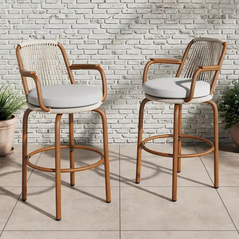 Christopher Knight Home - Jordan Modern Woven Rattan Rope Bar Stools with Back and Arms, Set of 2