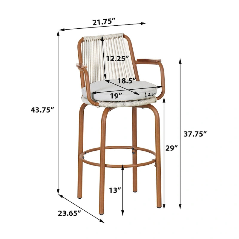 Christopher Knight Home - Tabourets de bar Jordan modernes en rotin tressé avec dossier et accoudoirs, lot de 2