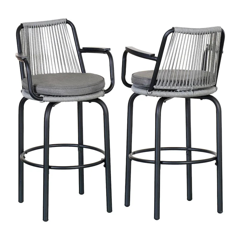 Christopher Knight Home - Tabourets de bar Jordan modernes en rotin tressé avec dossier et accoudoirs, lot de 2