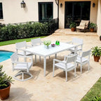 GDFStudio - Matte White & Grayish 7-Piece Patio Aluminum Dining Set with Sunbrella Cushions