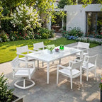 GDFStudio - Ensemble de salle à manger d'extérieur 7 pièces en aluminium blanc mat et grisâtre avec coussins Sunbrella