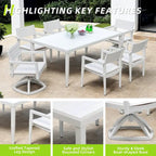 GDFStudio - Ensemble de salle à manger d'extérieur 7 pièces en aluminium blanc mat et grisâtre avec coussins Sunbrella