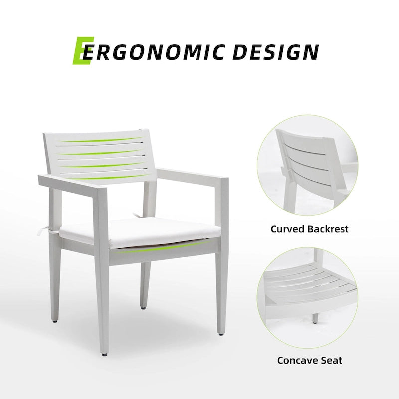 GDFStudio - Ensemble de salle à manger d'extérieur 7 pièces en aluminium blanc mat et grisâtre avec coussins Sunbrella