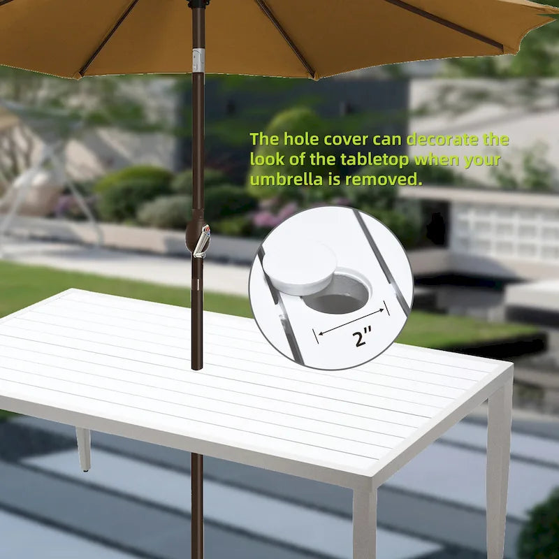 GDFStudio - Ensemble de salle à manger d'extérieur 7 pièces en aluminium blanc mat et grisâtre avec coussins Sunbrella