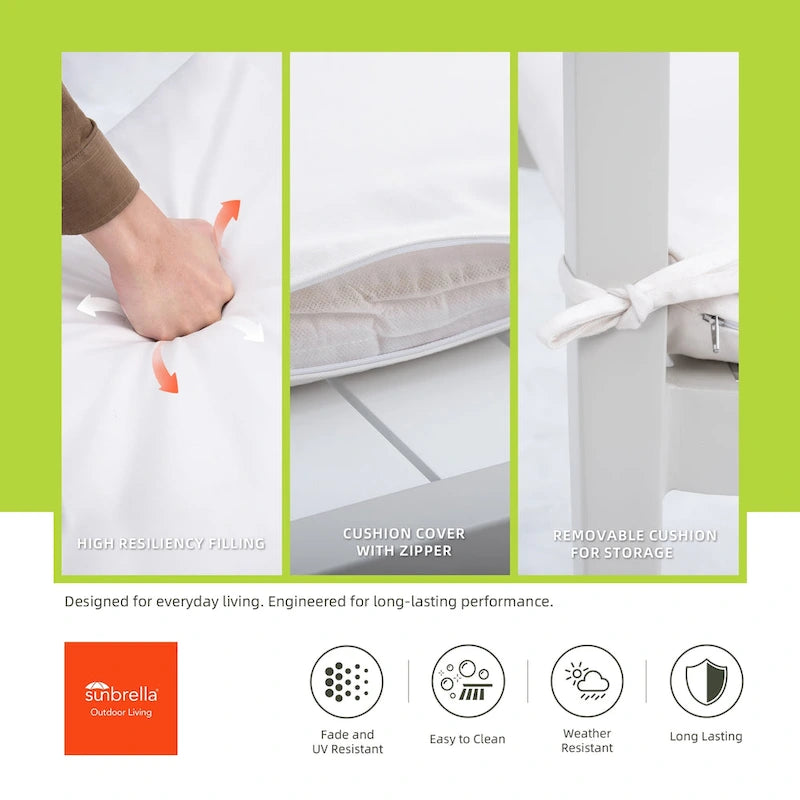 GDFStudio - Ensemble de salle à manger d'extérieur 7 pièces en aluminium blanc mat et grisâtre avec coussins Sunbrella