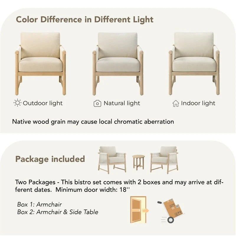 Ensemble bistro Lynn 3 pièces en bois pour patio extérieur