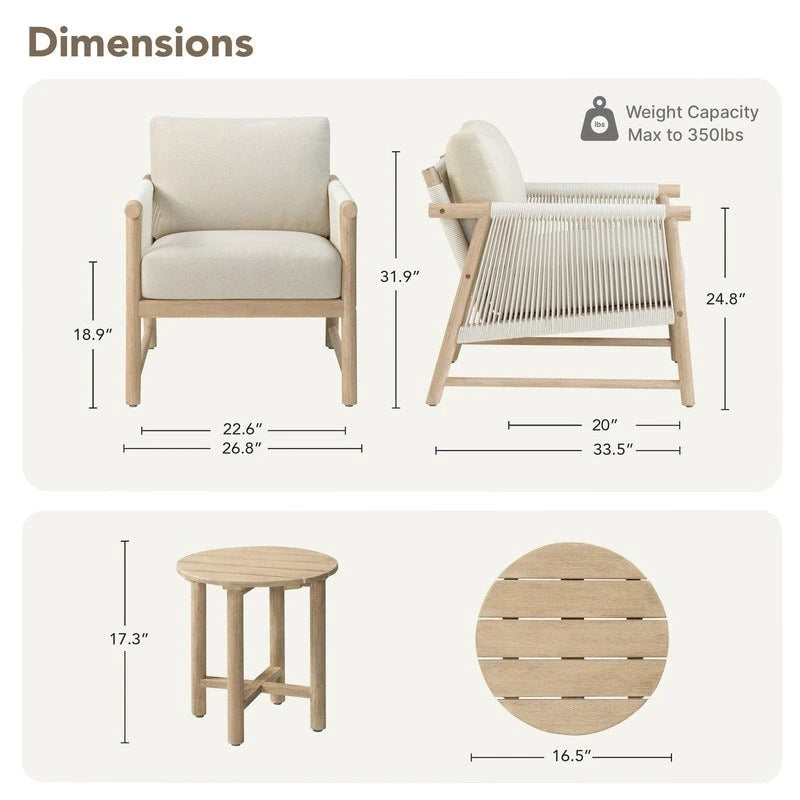 Ensemble bistro Lynn 3 pièces en bois pour patio extérieur