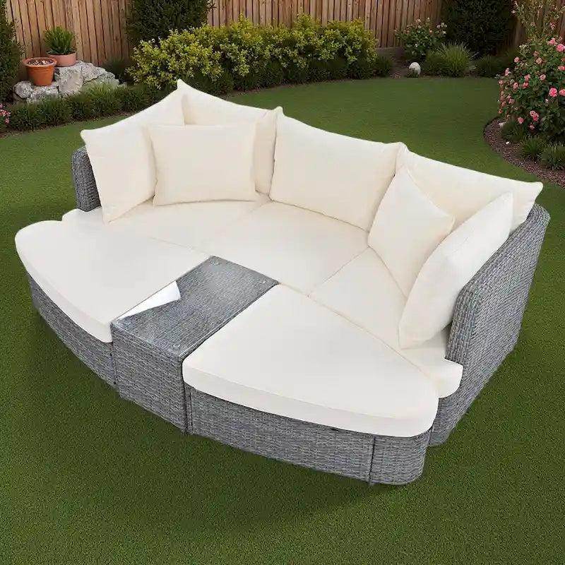 6-Piece Outdoor Rattan Modular Sectional Sofa Set with Coffee Table, Free Combination