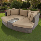 Ensemble de canapé d'angle modulable en rotin pour extérieur, 6 pièces, avec table basse et combinaison libre.