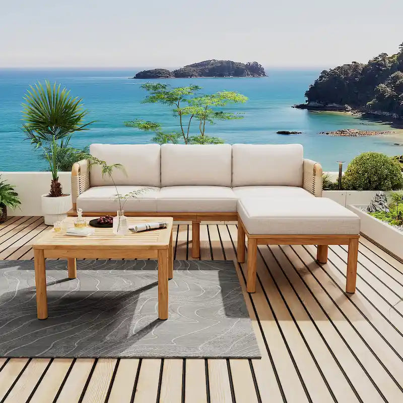 Ensemble de canapés de patio d'extérieur 3 pièces en bois d'acacia et corde