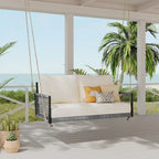 Balancelle d'extérieur monobloc en corde tressée avec coussins moelleux, 2 places, idéale pour terrasse, cour et balcon.