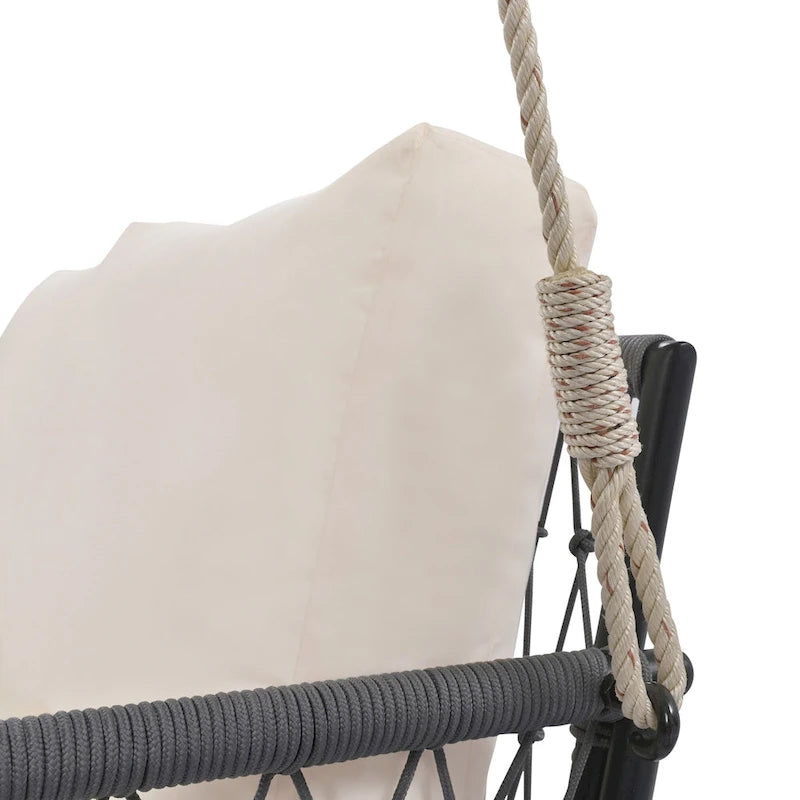 Balancelle d'extérieur monobloc en corde tressée avec coussins moelleux, 2 places, idéale pour terrasse, cour et balcon.