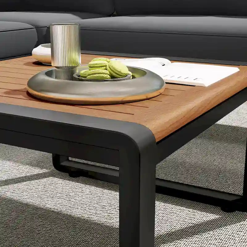 Ensemble de canapé d'angle en L 4 pièces pour patio avec tables basses