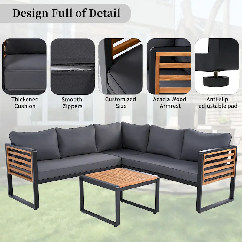 Ensemble de canapé d'angle en L 4 pièces pour patio avec tables basses