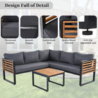 Ensemble de canapé d'angle en L 4 pièces pour patio avec tables basses