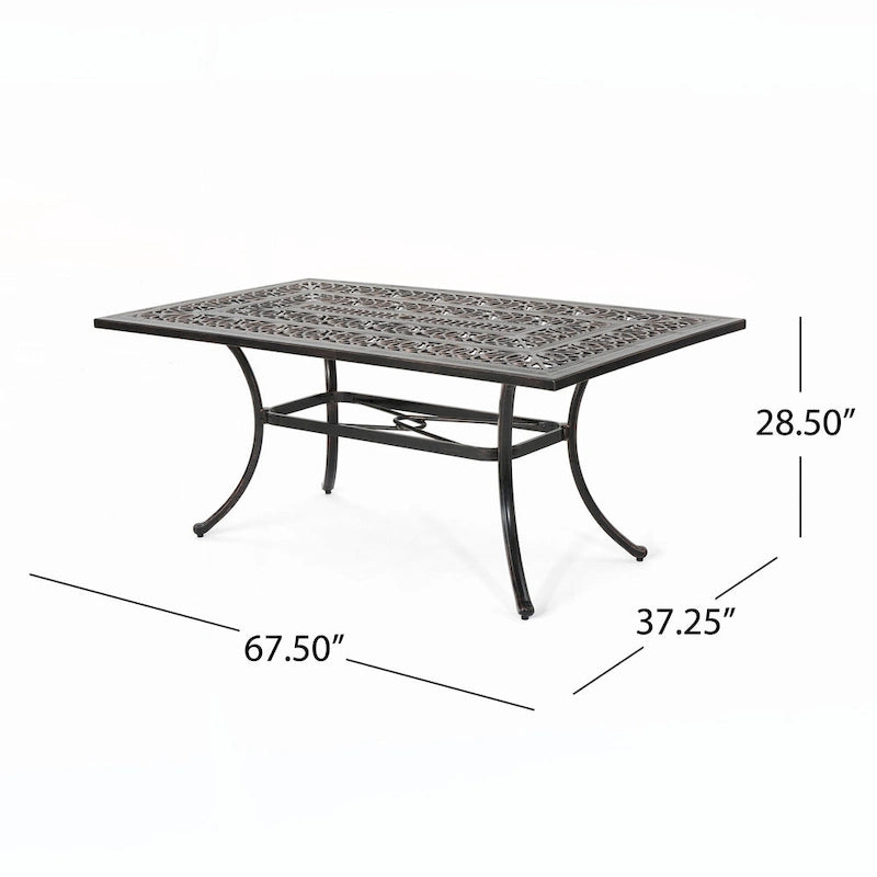 Table de salle à manger rectangulaire d'extérieur en aluminium moulé