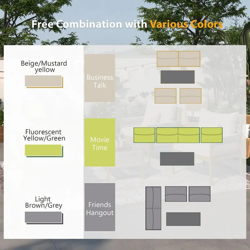 Ensemble de canapé de conversation en corde pour patio extérieur 4 pièces avec table en verre trempé