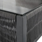 Ensemble de canapé de conversation en corde pour patio extérieur 4 pièces avec table en verre trempé