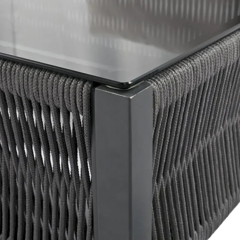 Ensemble de canapé de conversation en corde pour patio extérieur 4 pièces avec table en verre trempé