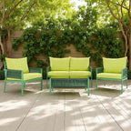 Ensemble de canapé de conversation en corde pour patio extérieur 4 pièces avec table en verre trempé