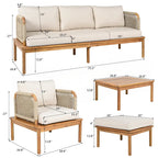 Ensemble de canapés de patio d'extérieur 4 pièces en bois d'acacia et corde