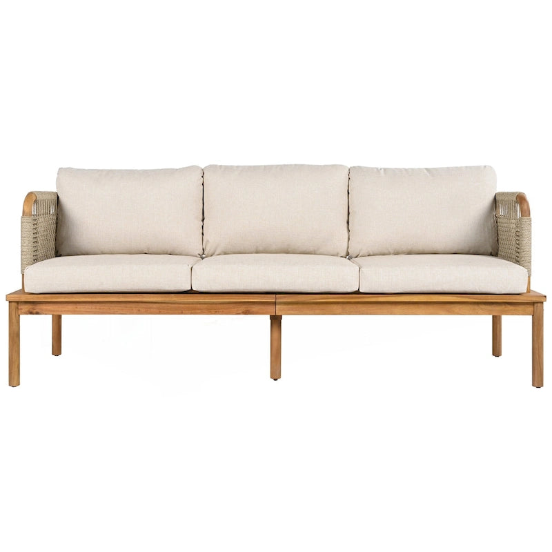 Ensemble de canapés de patio d'extérieur 4 pièces en bois d'acacia et corde