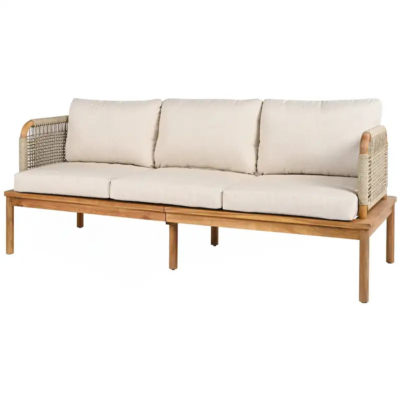 Ensemble de canapés de patio d'extérieur 4 pièces en bois d'acacia et corde