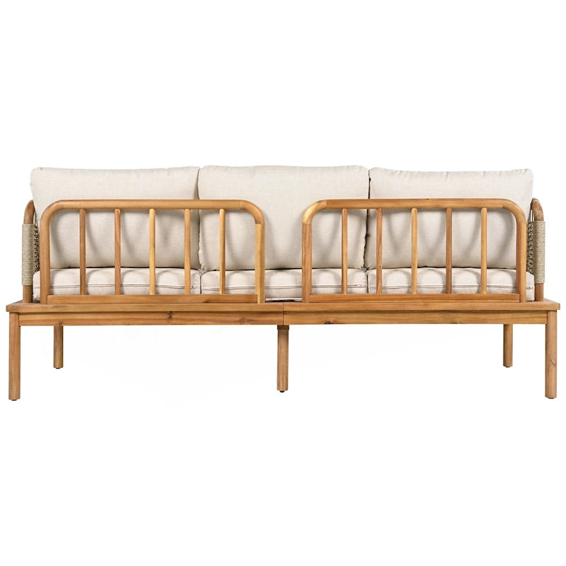 Ensemble de canapés de patio d'extérieur 4 pièces en bois d'acacia et corde