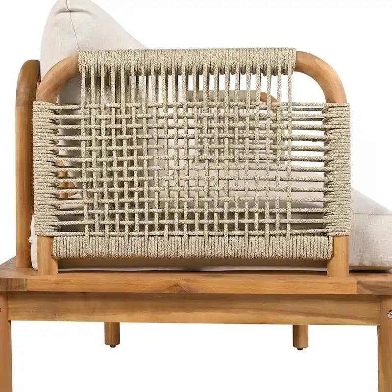 Ensemble de canapés de patio d'extérieur 4 pièces en bois d'acacia et corde