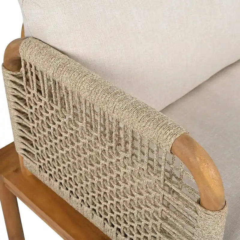 Ensemble de canapés de patio d'extérieur 4 pièces en bois d'acacia et corde