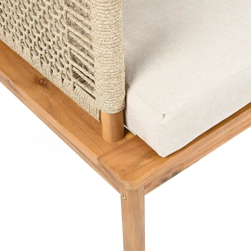 Ensemble de canapés de patio d'extérieur 4 pièces en bois d'acacia et corde