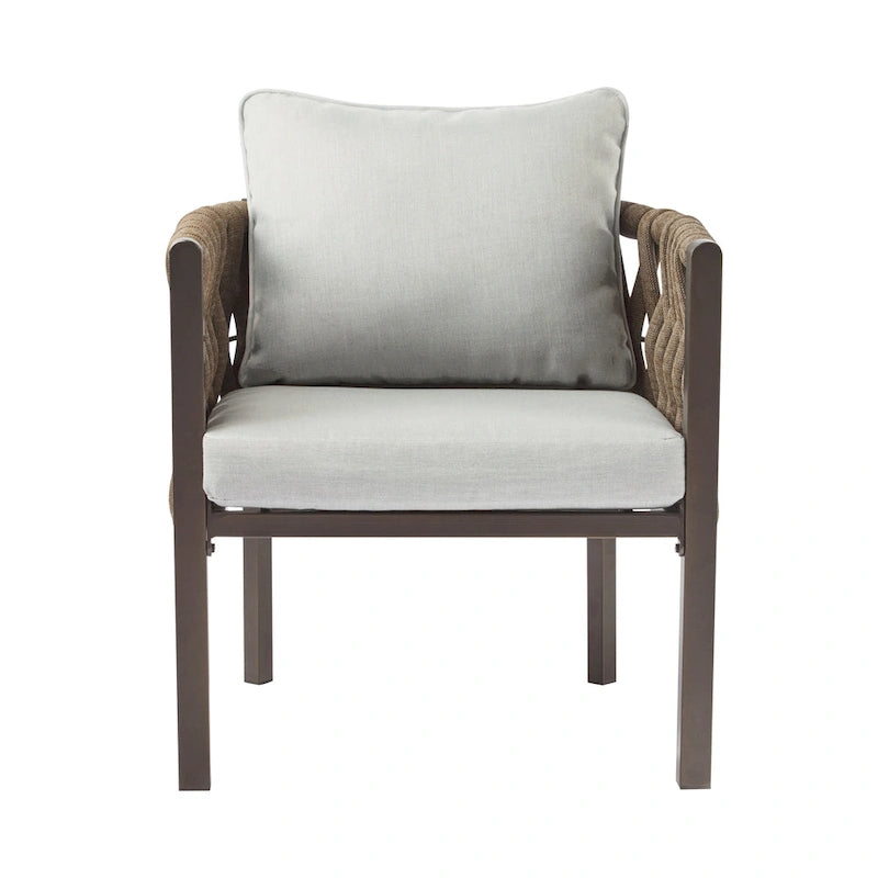 Roomfitters Lot de 2 fauteuils de jardin en métal avec coussins, assise profonde et accoudoirs, marron et gris