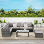 Ensemble de canapé d'angle en rotin 6 pièces avec table en verre