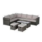 Ensemble de canapé d'angle en rotin 6 pièces avec table en verre