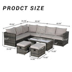 Ensemble de canapé d'angle en rotin 6 pièces avec table en verre