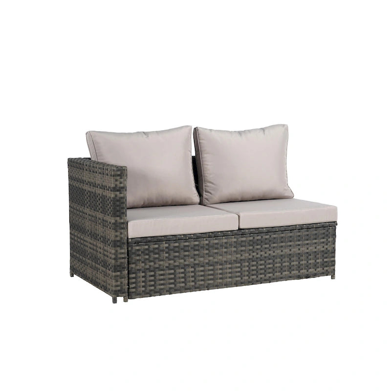 Ensemble de canapé d'angle en rotin 6 pièces avec table en verre