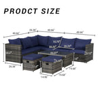 Ensemble de canapé d'angle en rotin 6 pièces avec table en verre