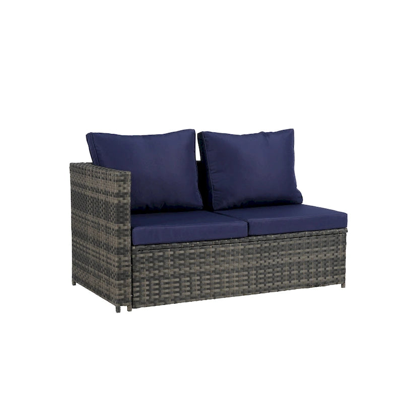 Ensemble de canapé d'angle en rotin 6 pièces avec table en verre