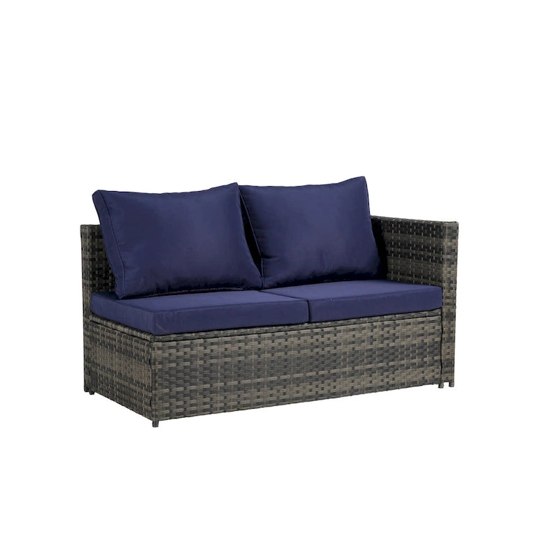 Ensemble de canapé d'angle en rotin 6 pièces avec table en verre